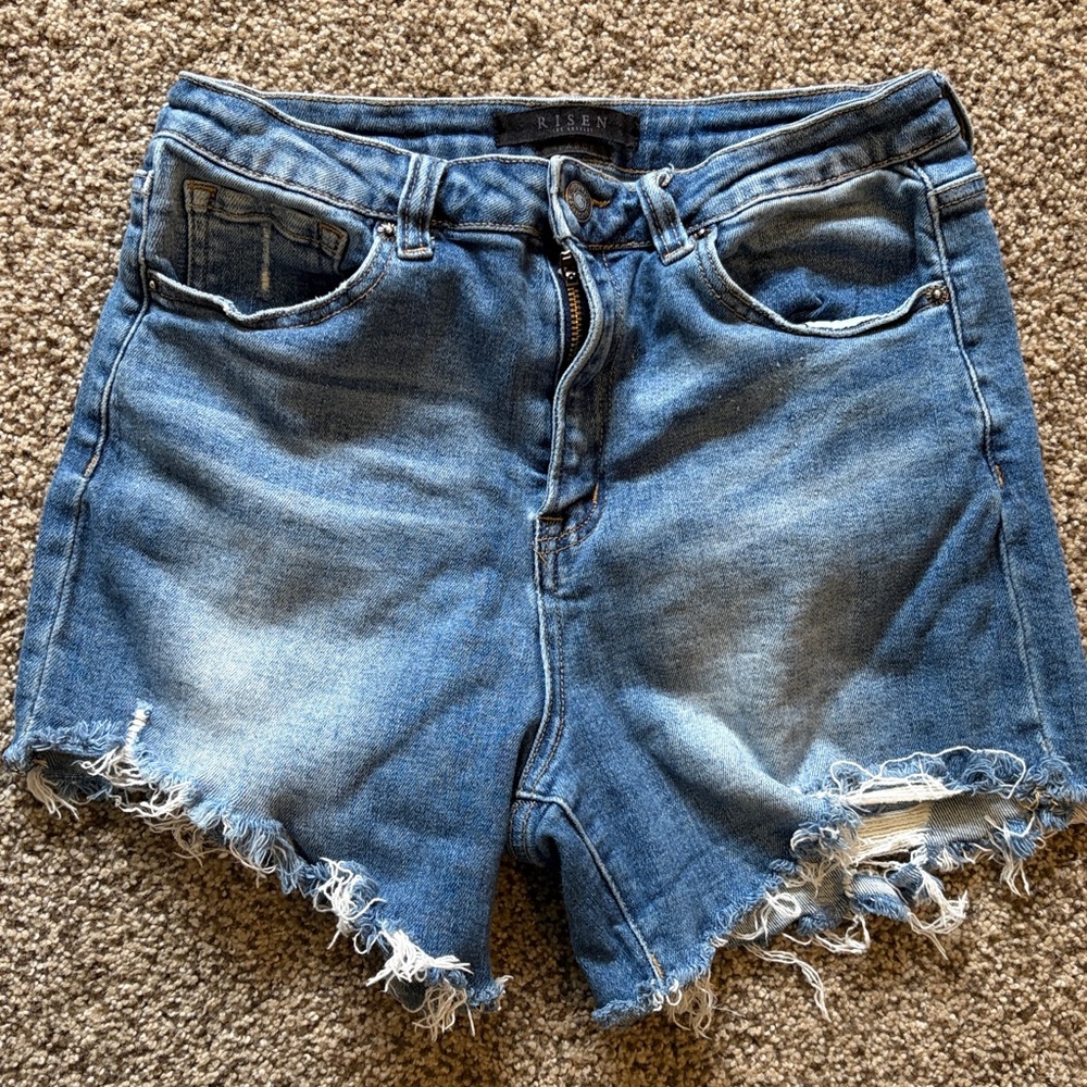 Risen Women's Distressed Blue Jean Shorts